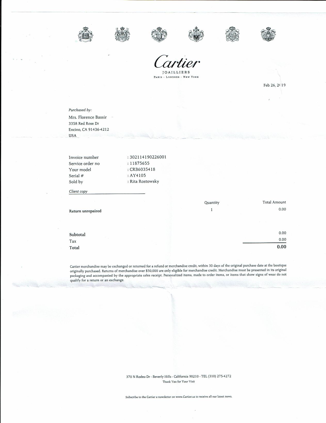 cartier love bracelet receipt