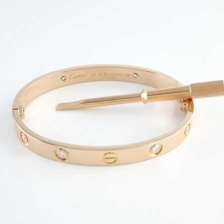 CARTIER LOVE 18KR 4DIA BRACELET SIZE 16 - B3999