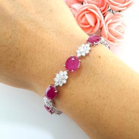 14KW RUBY & MQ DIA BRACELET - B4100
