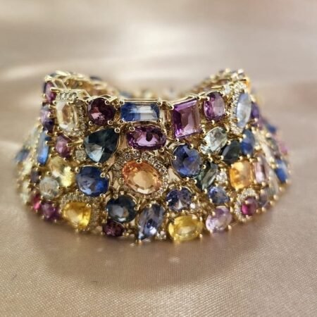 14KY MULTI-COLOR SAPPHIRE & DIA BRACELET - B4192
