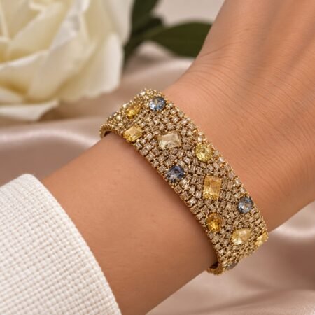 MULTI-COLOR SAPPHIRE & DIA 14KW BRACELET - B4225