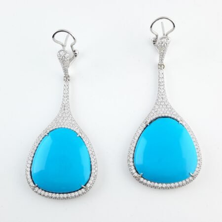 TURQUOISE & DIA 18KW EARRINGS - CE784
