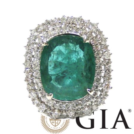 GIA EMERALD & DIA 18KW HALO RING - CR1767