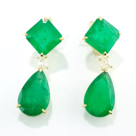 EMERALD & DIA 18KY DROP EARRINGS - E4010