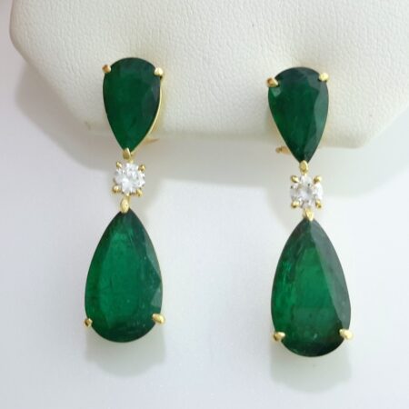 EMERALD & DIA 18KY DROP EARRINGS - E4011