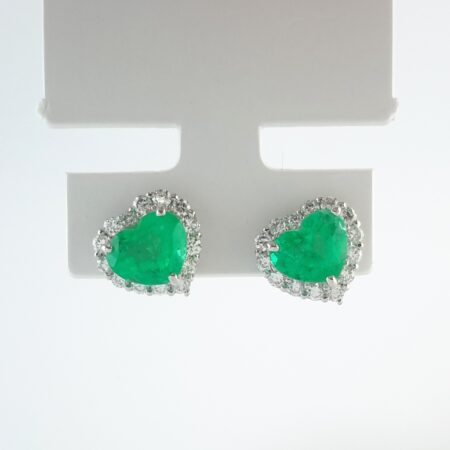 EMERALD & DIA PLAT HEART-SHAPE EARRINGS - E4041