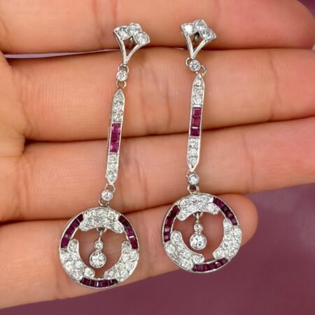 DIA & RUBY PLAT EARRINGS - E4053