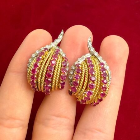 RUBY & DIA 18KW/Y EARRINGS - E4054