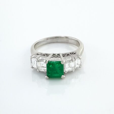 EMERALD & DIA PLAT RING - R11192