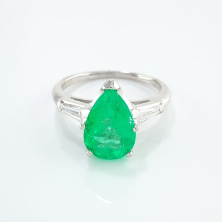 EMERALD & DIA PLAT/14KW RING - R11195