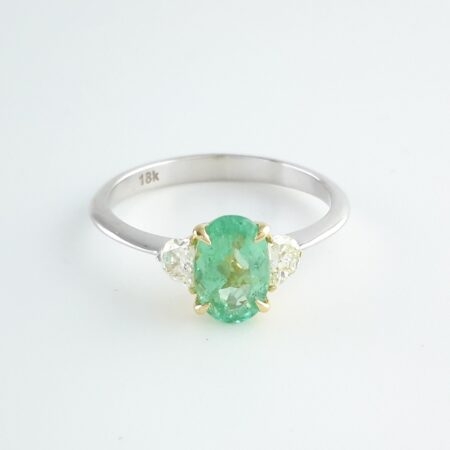 PARAIBA & DIA 3-STONE 18KW RING - R11283