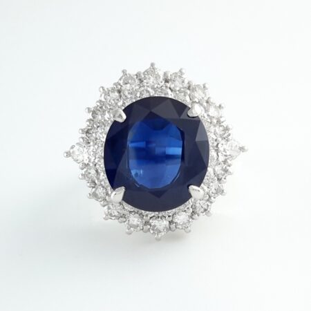 SAPPHIRE & DIA PLAT DOUBLE-HALO RING - R11285