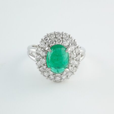 EMERALD & DIA PLAT DOUBLE-HALO RING - R11338