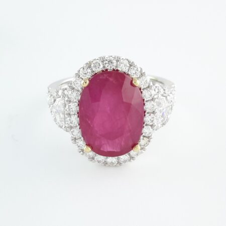RUBY & DIA 14KW HALO RING - R11339