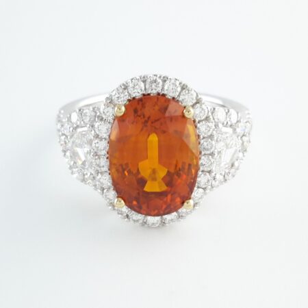 ORANGE SAPPHIRE & DIA 14KW 3-STONE RING - R11340