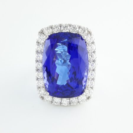 TANZANITE & DIA 14KW HALO RING - R11342