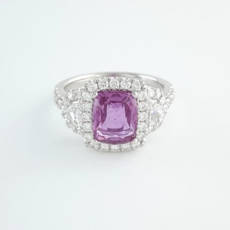 PURPLE SAPPHIRE & DIA 14KW 3-STONE RING - R11343