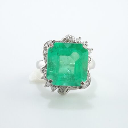 EMERALD & DIA PLAT RING - R11359