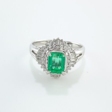 EMERALD & DIA PLAT RING - R11369