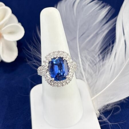 GIA SAPPHIRE & DIA DOUBLE-HALO RING - R11389