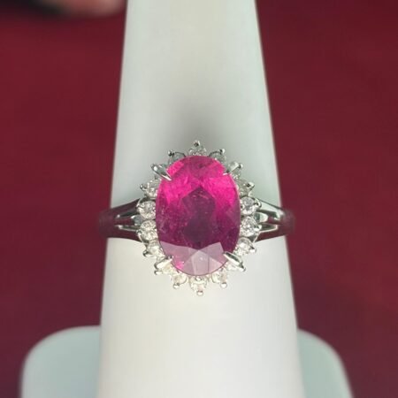 PLATINUM RUBELLITE DIA RING - R11448