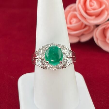 CABOCHON EMERALD PLATINUM RING - R11523
