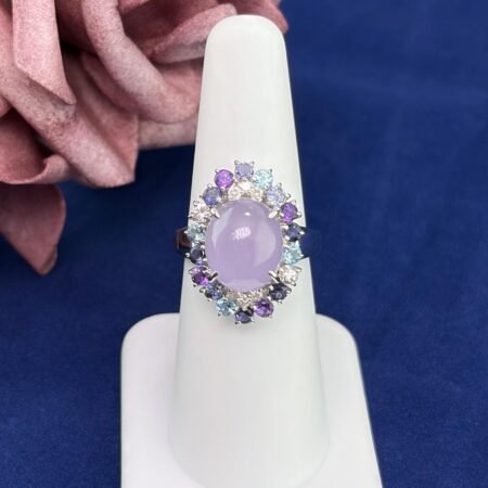 14KW JADE DIA POLYCHROME STONE RING - R11557