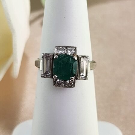 EMERALD DIAMOND PLATINUM RING - R11624