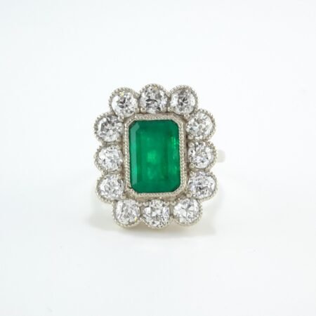 EMERALD & DIA 18KW HALO RING - R11641
