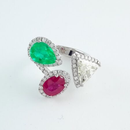 RUBY EMERALD DIA 18KW RING - R9796