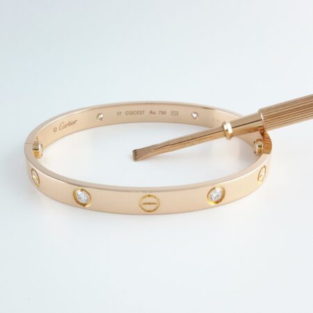 CARTIER LOVE 18KR 4DIA BRACELET SIZE 17 - B4073
